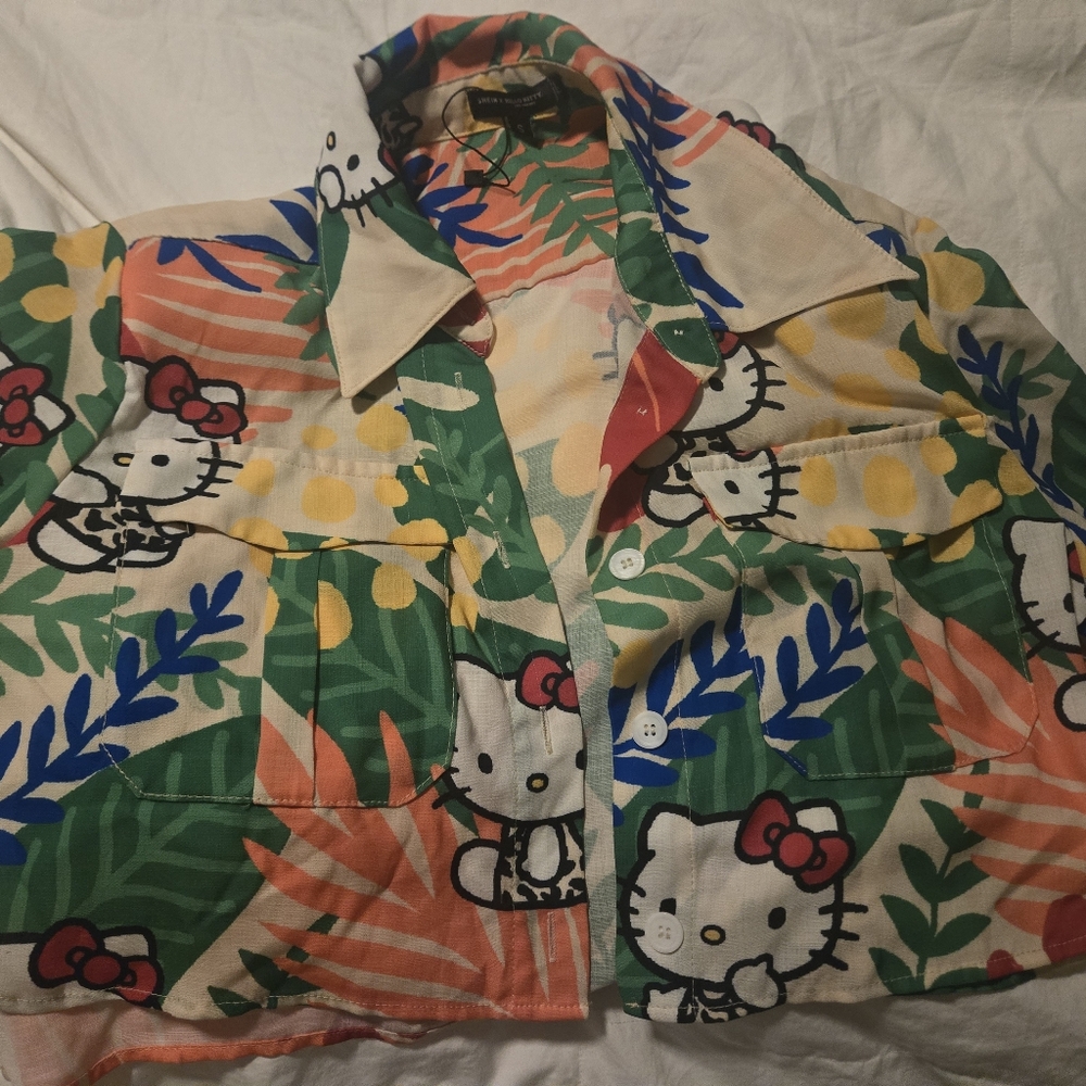 New Hello Kitty Tropical Print Shirt - Green, Orange, Blue